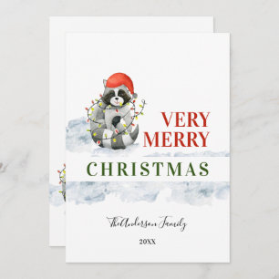 Funny Christmas Cute Raccoonc Holiday Card