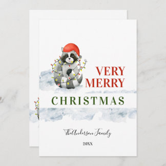 Funny Christmas Cute Raccoonc Holiday Card