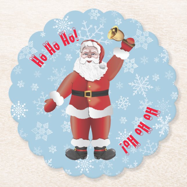 Funny Christmas Cute Santa ho ho ho Cartoon Paper Coaster (Front)