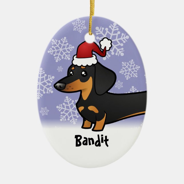 Funny Christmas Dachshund (smooth coat) Ceramic Tree Decoration (Front)