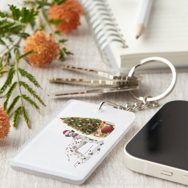 Funny Christmas Dalmatian Dog and Tree Key Ring (Front Right)
