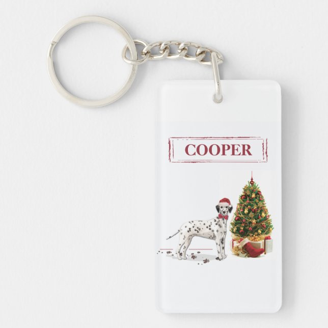 Funny Christmas Dalmation Dog and Tree Key Ring (Front)