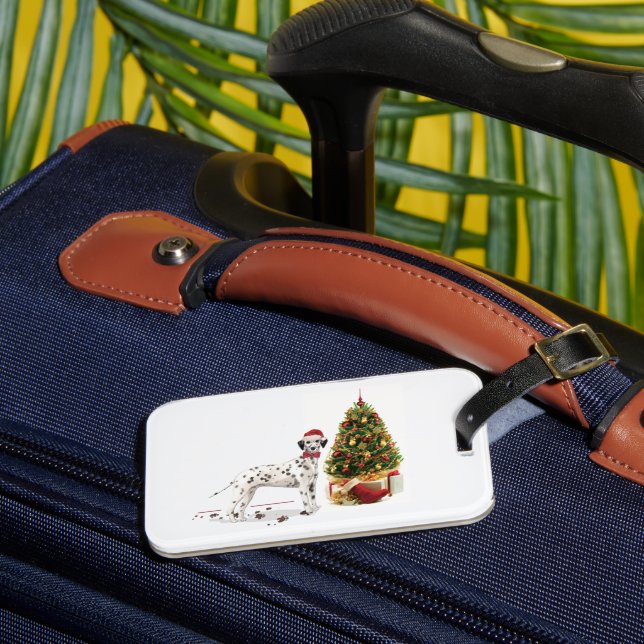 Funny Christmas Dalmation Dog and Tree Luggage Tag (Front Insitu 3)