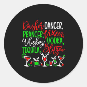 Funny Christmas Dasher Dancer Prancer Vixen Whiske Classic Round Sticker