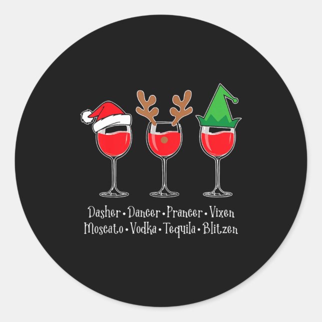 Funny Christmas Dasher Dancer Prancer Vixen Whiske Classic Round Sticker (Front)