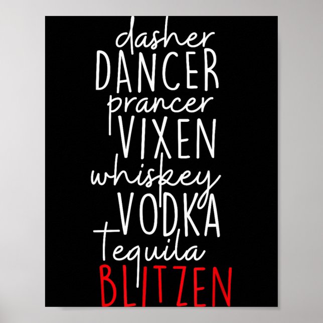 Funny Christmas Dasher Dancer Prancer Vixen Whiske Poster (Front)