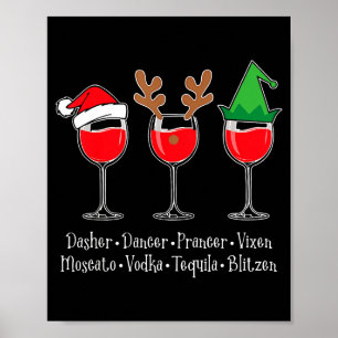 Funny Christmas Dasher Dancer Prancer Vixen Whiske Poster