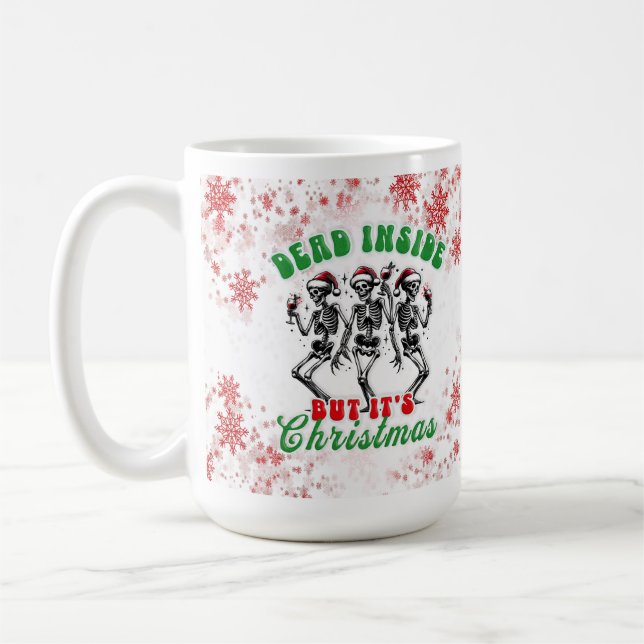 Funny Christmas Dead Inside Dancing Skeletons Coffee Mug (Left)