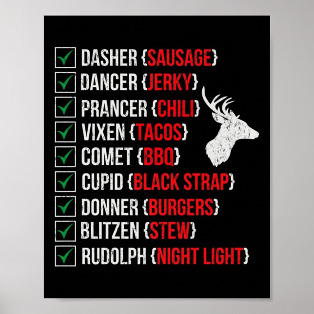 Funny Christmas Deer Hunters Santas Reindeer Meat  Poster (Front)