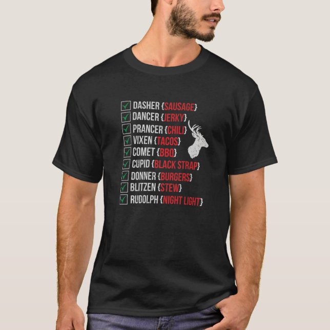 Funny Christmas Deer Hunters Santa's Reindeer Meat T-Shirt (Front)