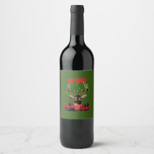 Funny Christmas Deer Hunting Wine Label