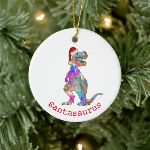 Funny Christmas Dinosaur T-Rex Santa Ceramic Tree Decoration