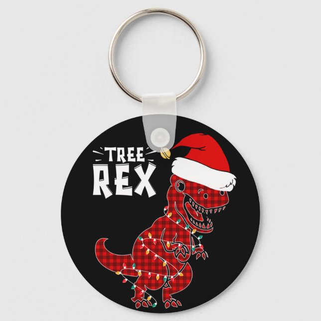 Funny Christmas Dinosaur Tree Rex Keychain (Front)