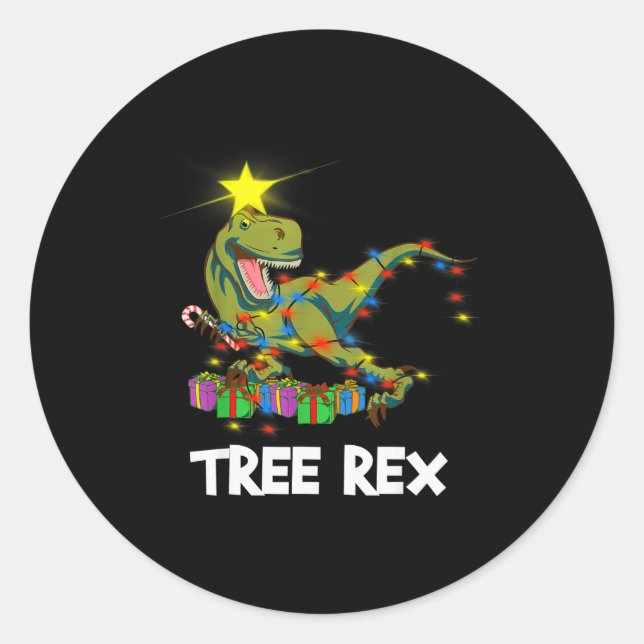 Funny Christmas Dinosaur Tree Rex Men Women Kids G Classic Round Sticker (Front)