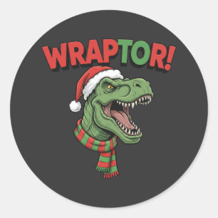 Funny Christmas Dinosaur WRAPTOR T-Rex Santa Hat Classic Round Sticker
