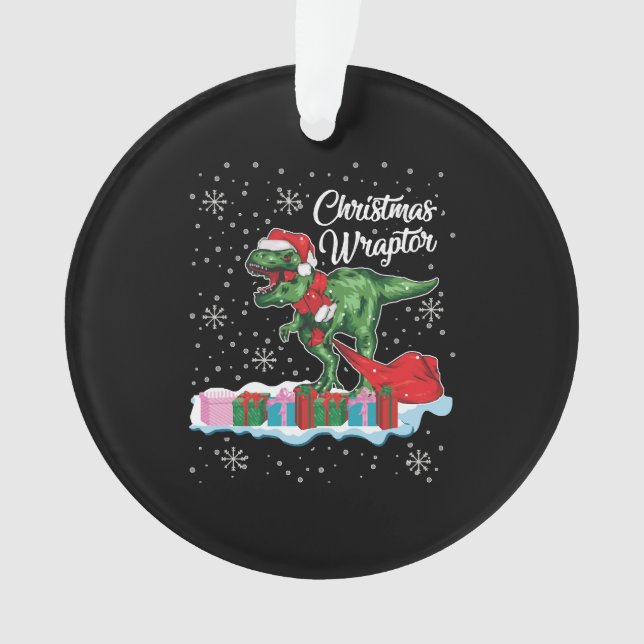 Funny Christmas Dinosaur Wraptor Velociraptor Ornament (Front)