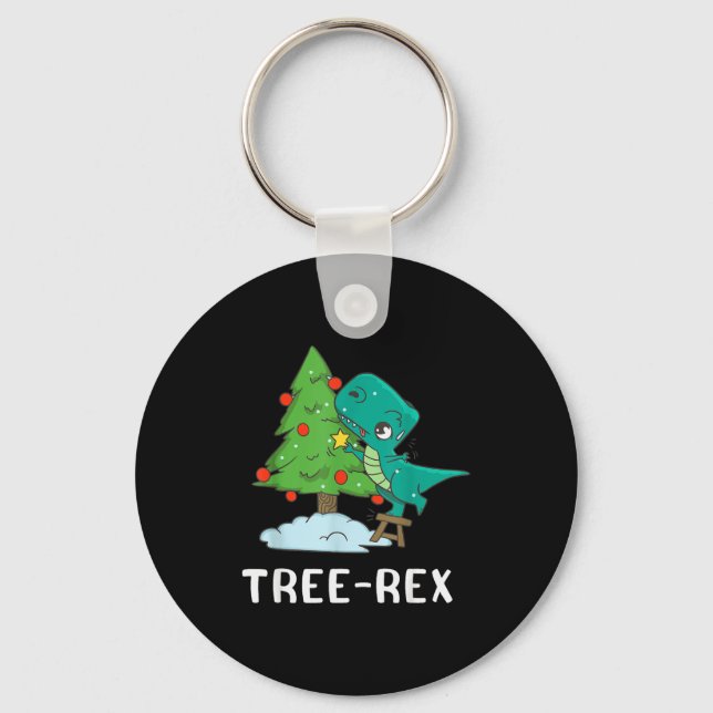 Funny Christmas Dinosaurs Christmas Tree Rex Cute  Key Ring (Front)