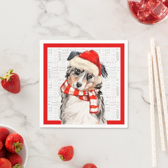 Funny Christmas Dog Australian Shepherd Party Napkin (Insitu)