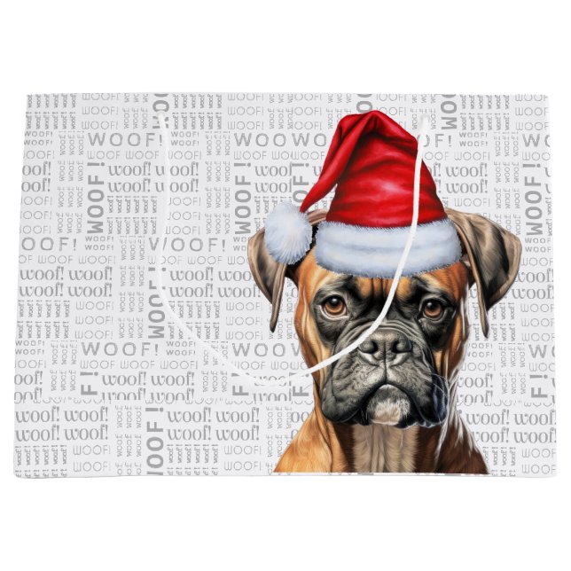 Funny Christmas Dog Boxer Lover Woof Words Holiday Large Gift Bag (Front)