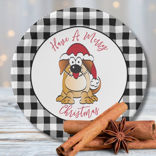 Funny Christmas Dog Cartoon Santa Hat Holiday Paper Plate (Creator Uploaded)