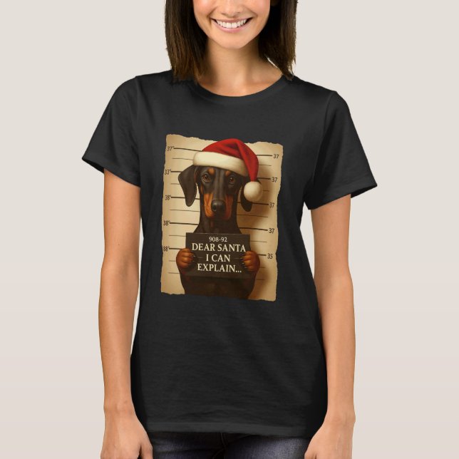 Funny Christmas Dog - Cute Doberman Santa Hat Tee (Front)