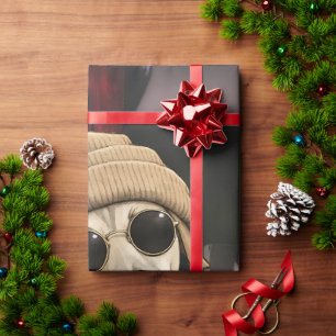 Funny Christmas Dog Drinking Bubble Tea Wrapping Paper