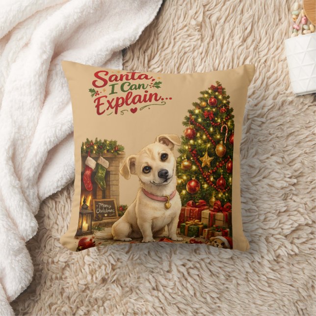Funny Christmas Dog Illustration Cushion (Blanket)