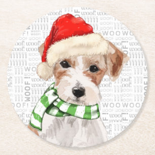 Funny Christmas Dog Jack Russell Terrier Breed  Round Paper Coaster