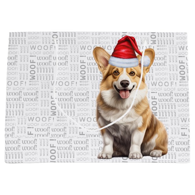 Funny Christmas Dog Pembroke Welsh Corgi Holiday Large Gift Bag (Front)