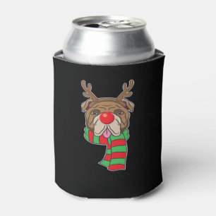 Funny Christmas Dog Xmas Reindeer Bulldog Holiday Can Cooler