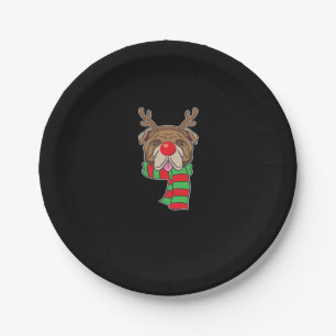 Funny Christmas Dog Xmas Reindeer Bulldog Holiday Paper Plate