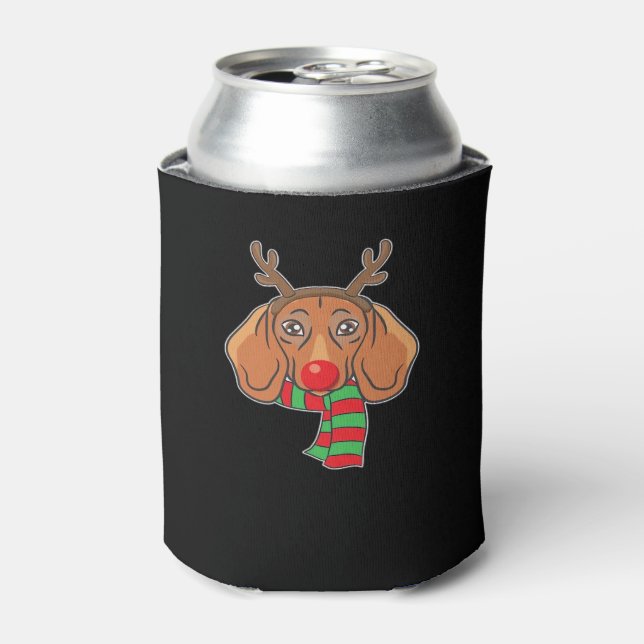 Funny Christmas Dog Xmas Reindeer Dachshund Holida Can Cooler (Can Front)
