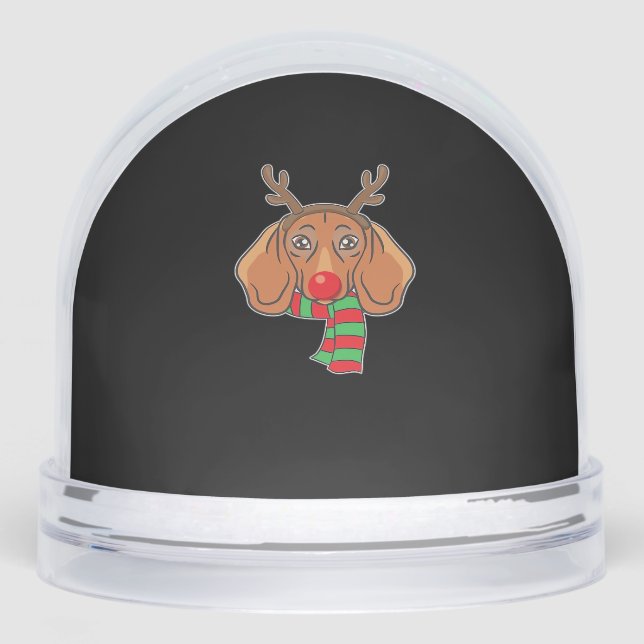 Funny Christmas Dog Xmas Reindeer Dachshund Holida Snowglobe (Front)
