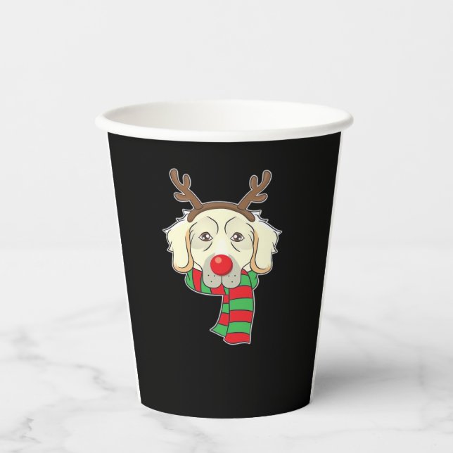 Funny Christmas Dog Xmas Reindeer Golden Retriever Paper Cups (Front)
