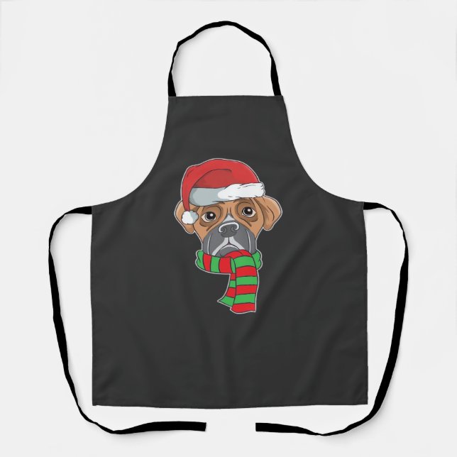 Funny Christmas Dog Xmas Santa Boxer Holiday Gift  Apron (Front)