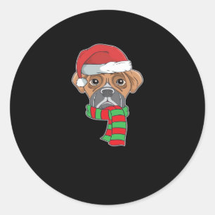 Funny Christmas Dog Xmas Santa Boxer Holiday Gift Classic Round Sticker