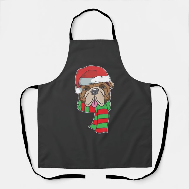 Funny Christmas Dog Xmas Santa Bulldog Holiday Gif Apron (Front)