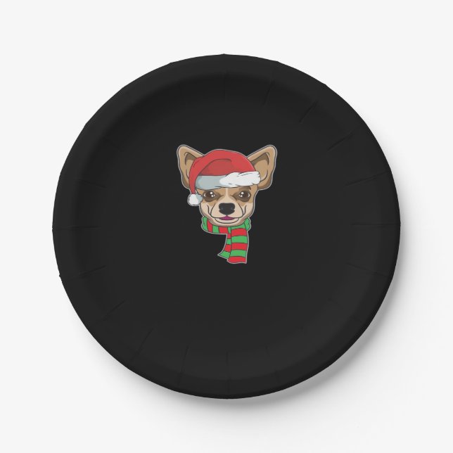 Funny Christmas Dog Xmas Santa Chihuahua Holiday G Paper Plate (Front)