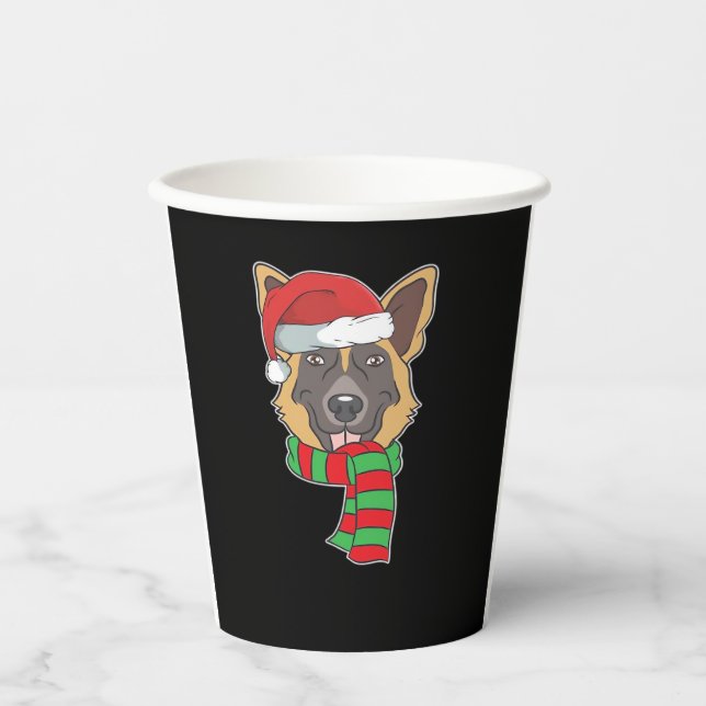 Funny Christmas Dog Xmas Santa German Shepherd Hol Paper Cups (Front)