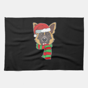 Funny Christmas Dog Xmas Santa German Shepherd Hol Tea Towel