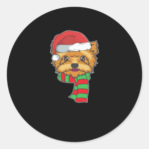 Funny Christmas Dog Xmas Santa Yorkshire Holiday G Classic Round Sticker