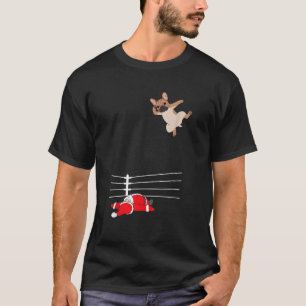 Funny Christmas Dog Xmas Wrestling Santa and Frenc T-Shirt