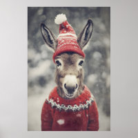 Funny Christmas Donkey Print Retro Winter Animal