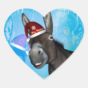 Funny christmas donkey with christmas hat heart sticker