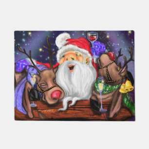 Funny Christmas Doormat Santa with Reindeers