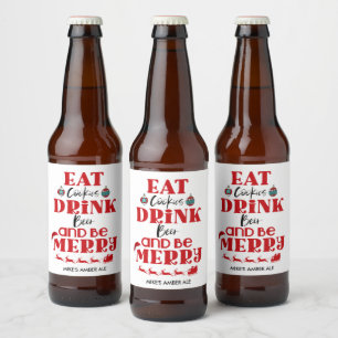 Funny Christmas Drink Beer Be Merry Home Brew Beer Bottle Label