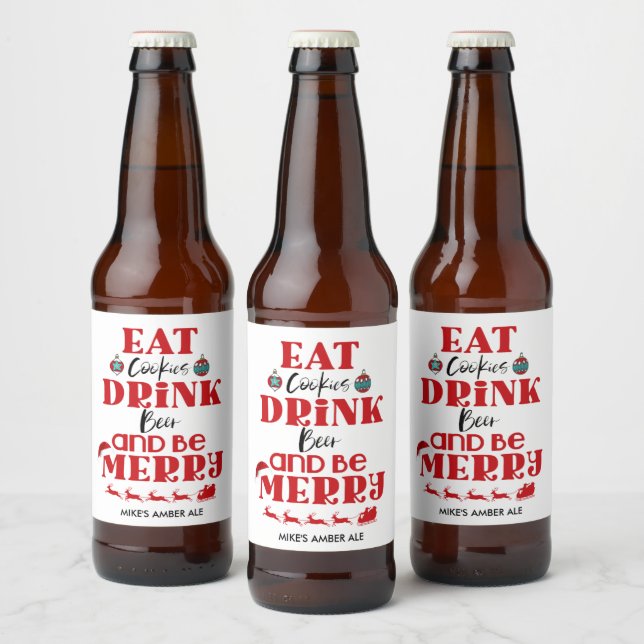 Funny Christmas Drink Beer Be Merry Home Brew Bottle Label (Bottles)