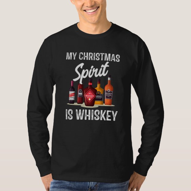 Funny Christmas Drinker My Christmas Spirit Is Whi T-Shirt (Front)