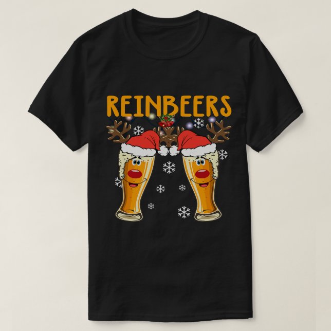 Funny Christmas Drinking Beer Reinbeers Reindeer S T-Shirt (Design Front)