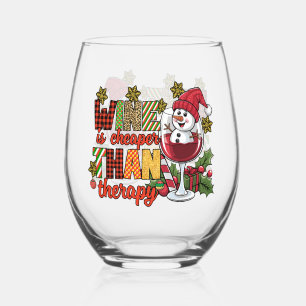 Funny Christmas drinking party Stemless Wine Glass